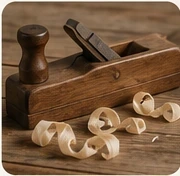 A woodworking hand plane and wood shavings